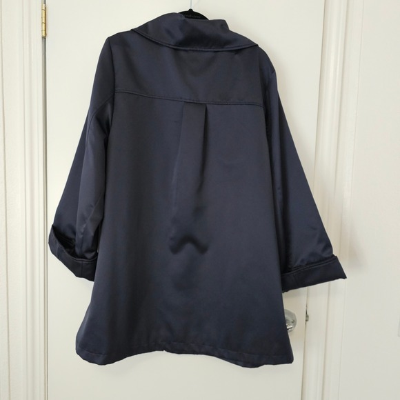 Dennis By Dennis Basso Navy Blue Coat Jacket L Zip Front Lined Springtime Jacket - Picture 3 of 16